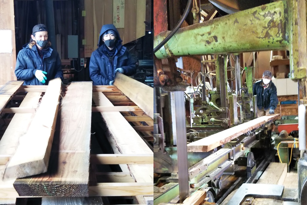 滝澤木材様の木材を製材されている写真